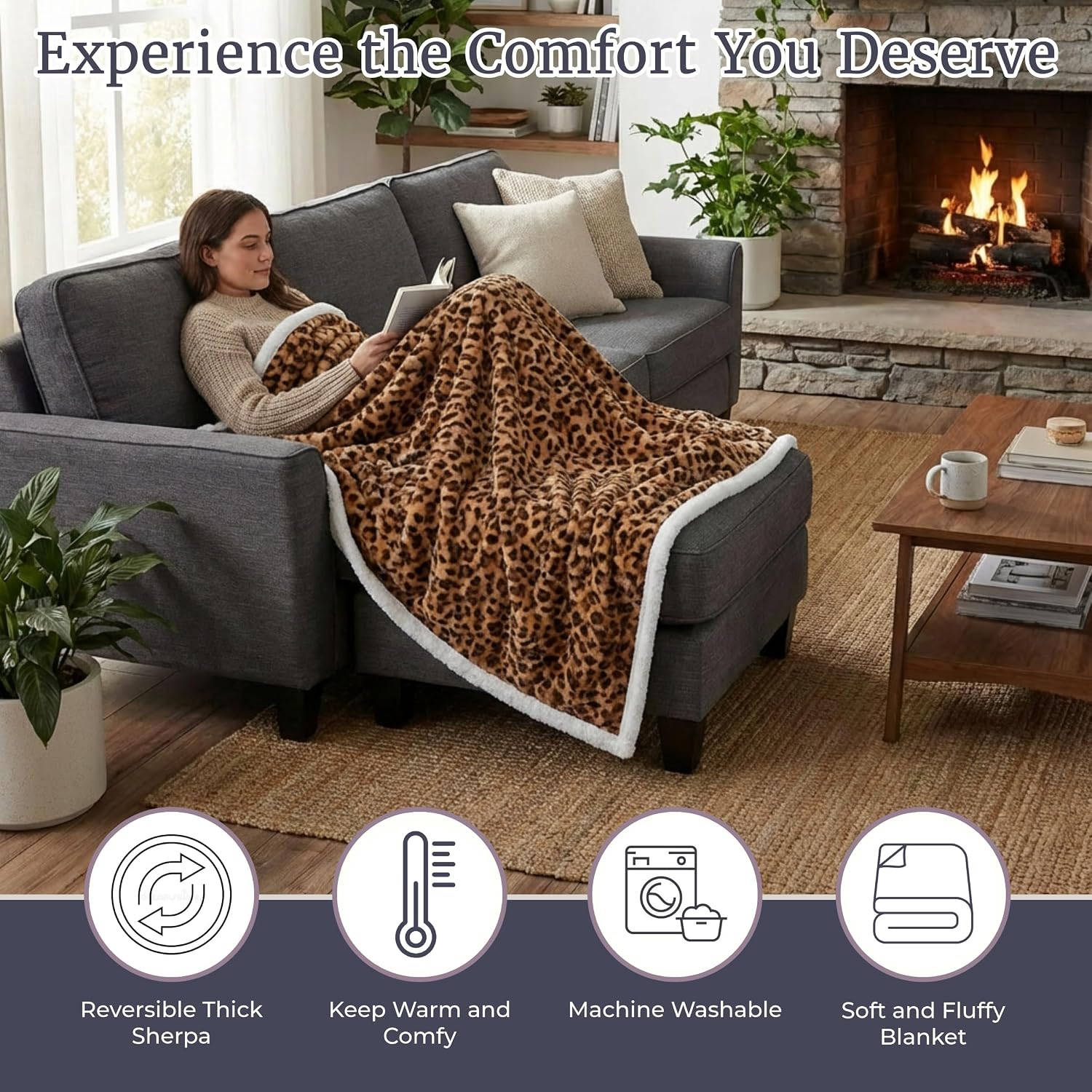 Lavish Home Leopard Reversible Sherpa Throw Blanket