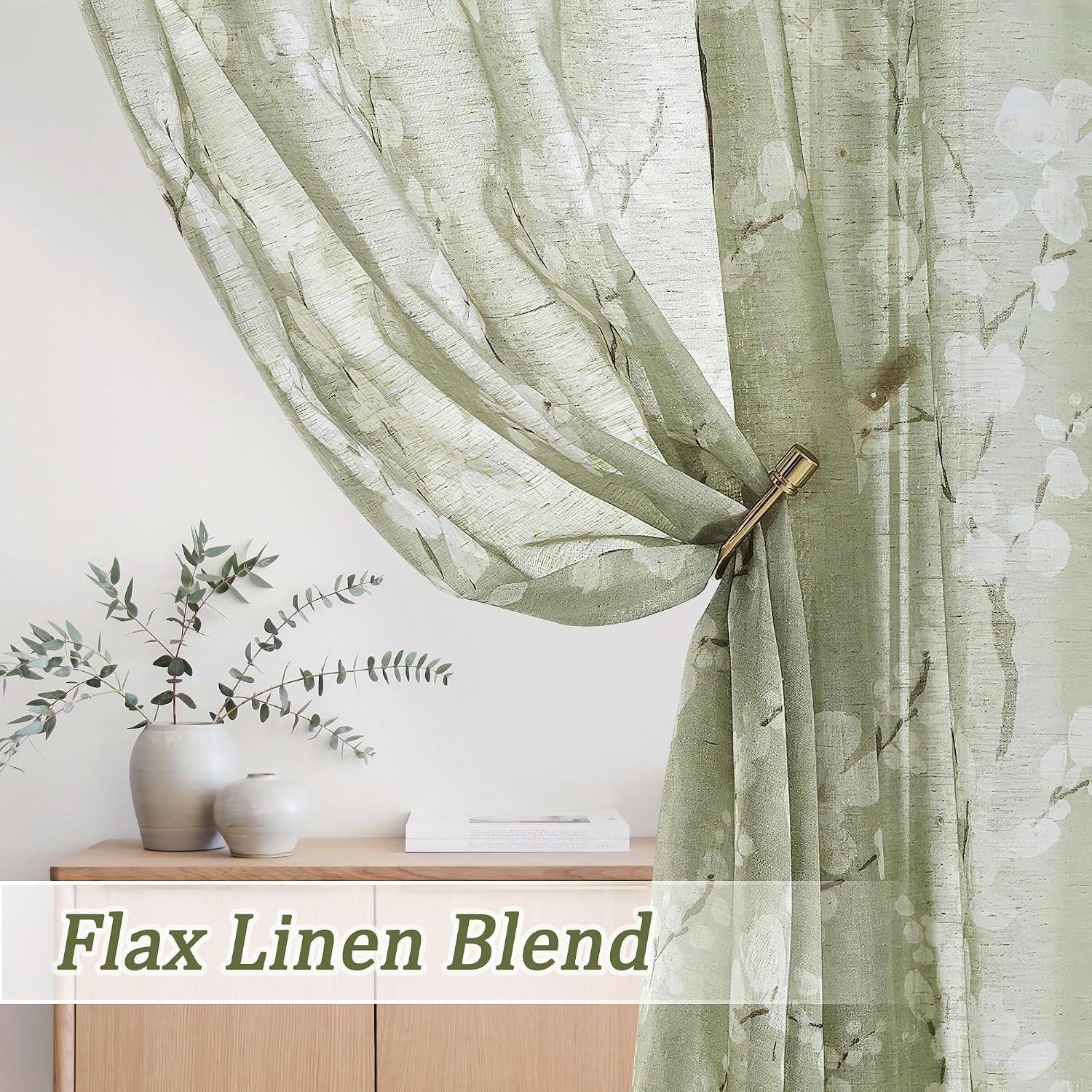 Floral Linen Sheer Curtains