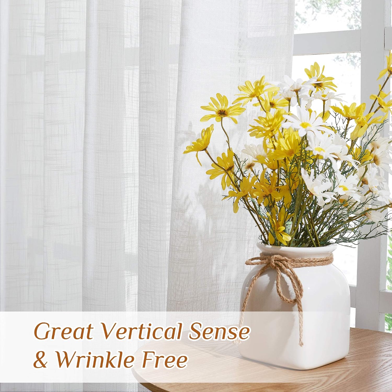White Linen Semi Sheer Curtains