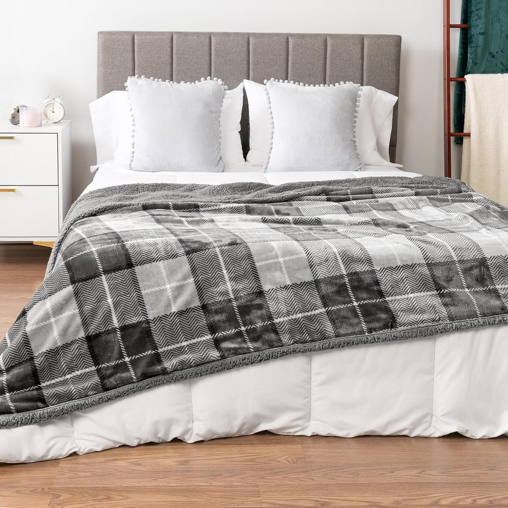 Plaid Sherpa Fleece Throw Blanket