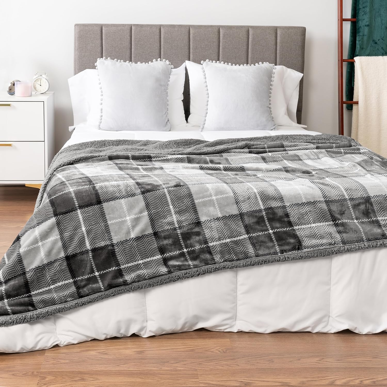 Plaid Sherpa Fleece Throw Blanket