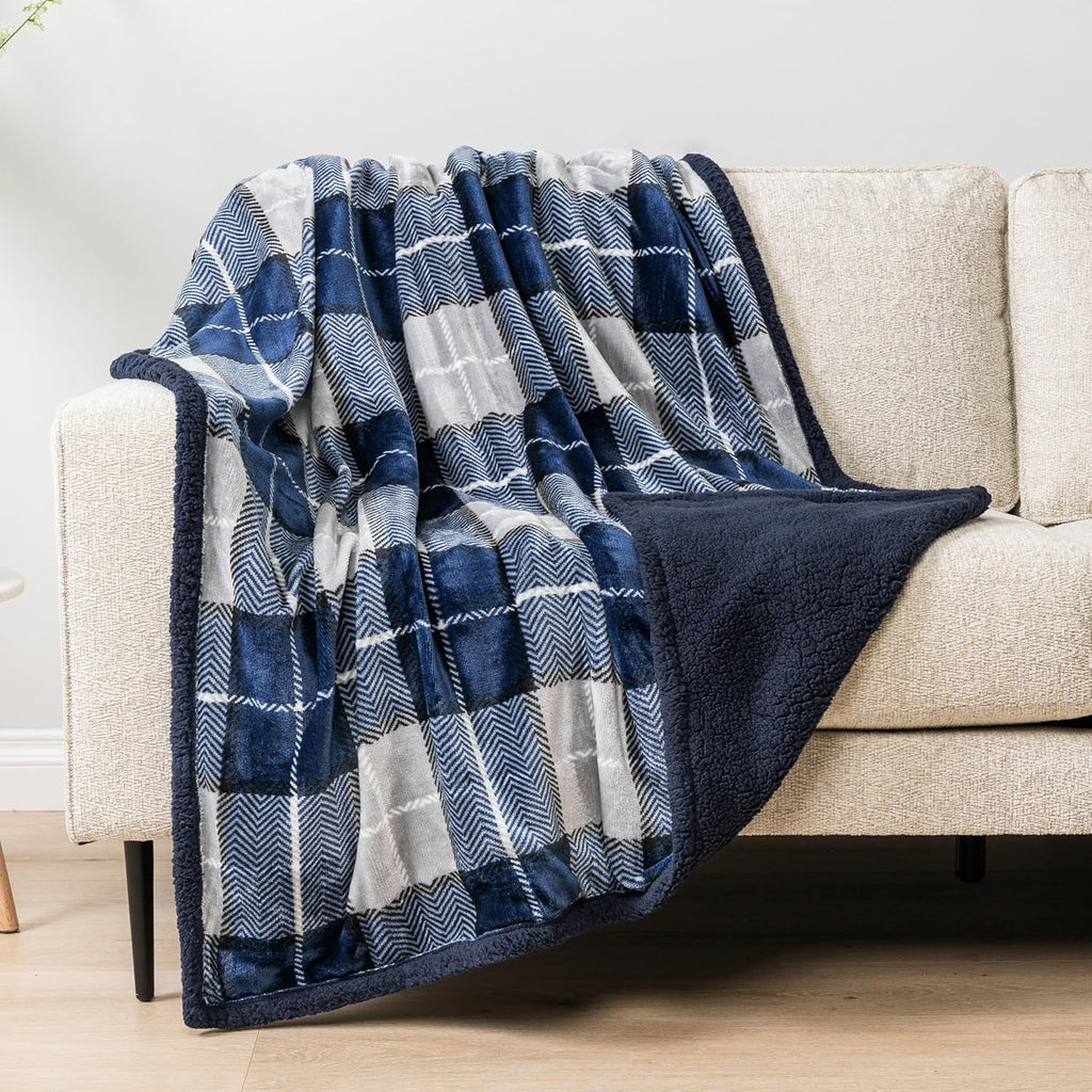 Plaid Sherpa Fleece Throw Blanket