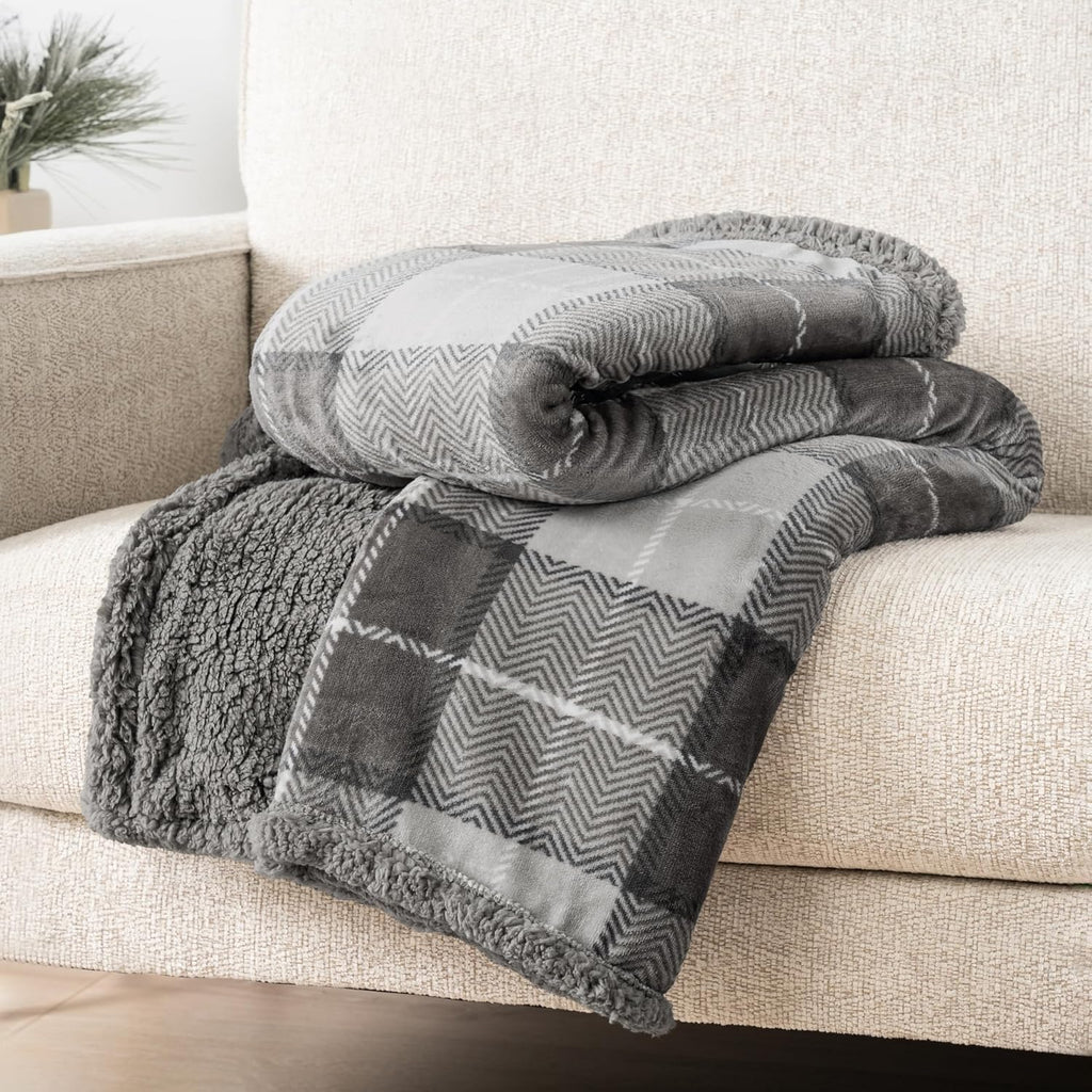 Plaid Sherpa Fleece Throw Blanket