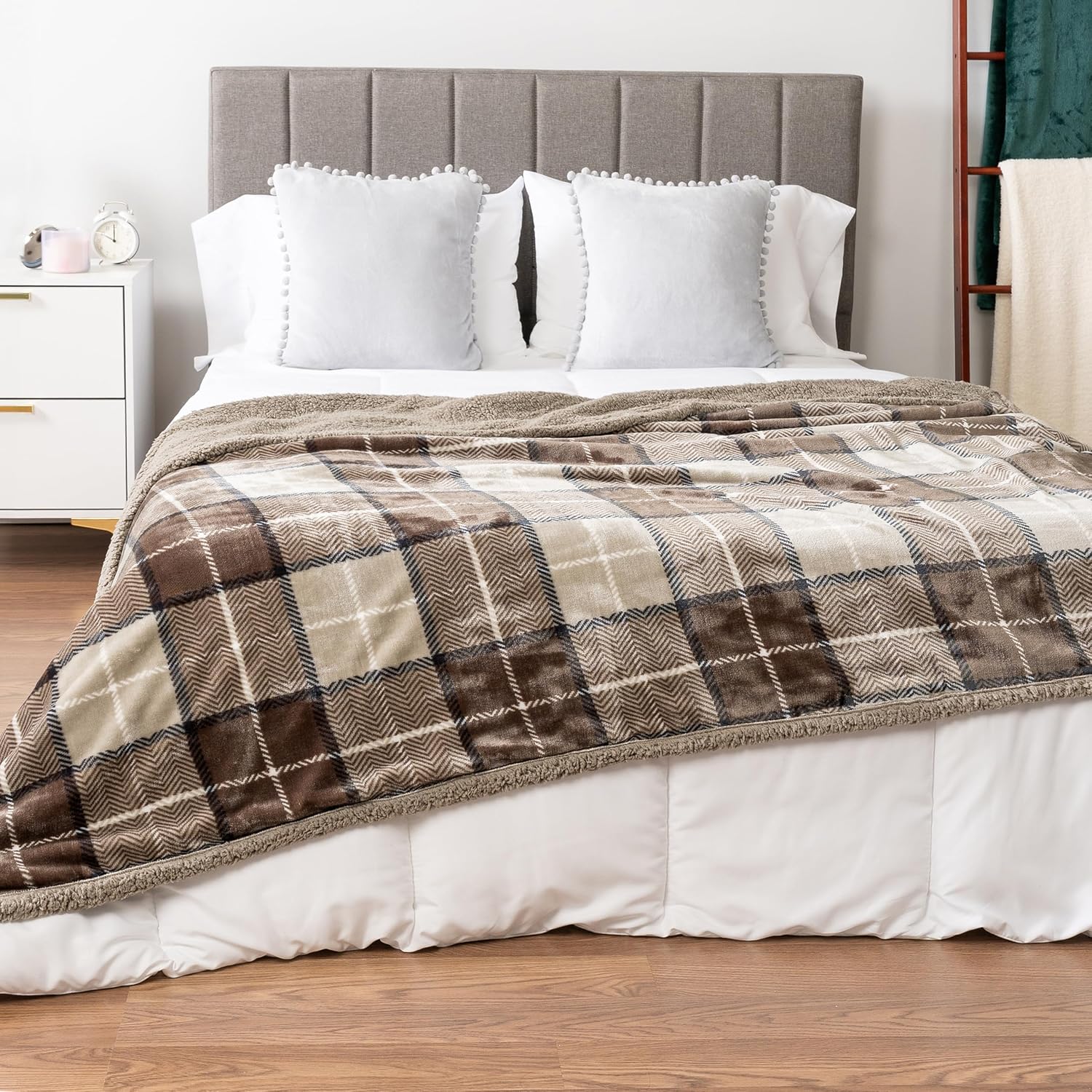 Plaid Sherpa Fleece Throw Blanket