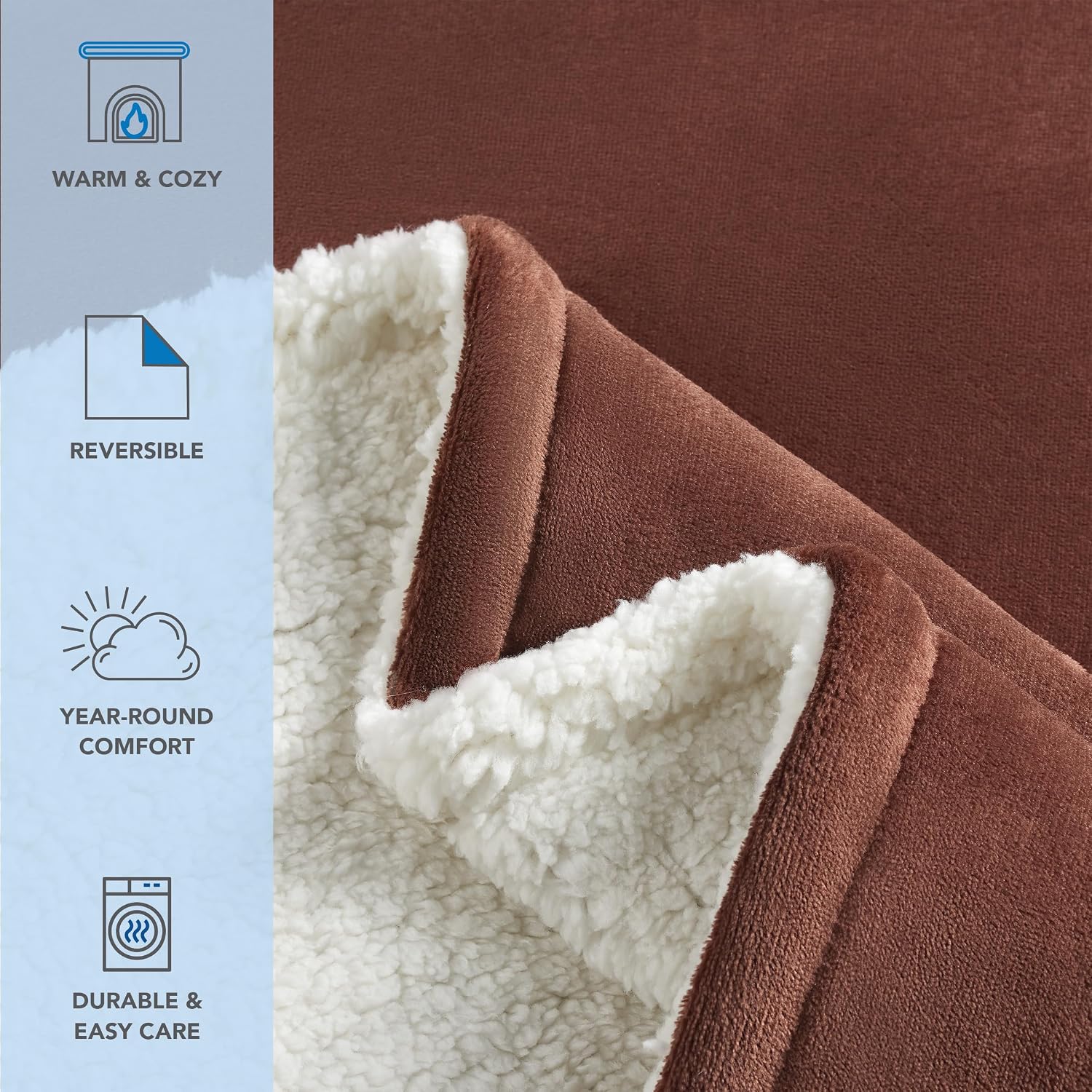 Reversible Sherpa Fleece Throw Blanket