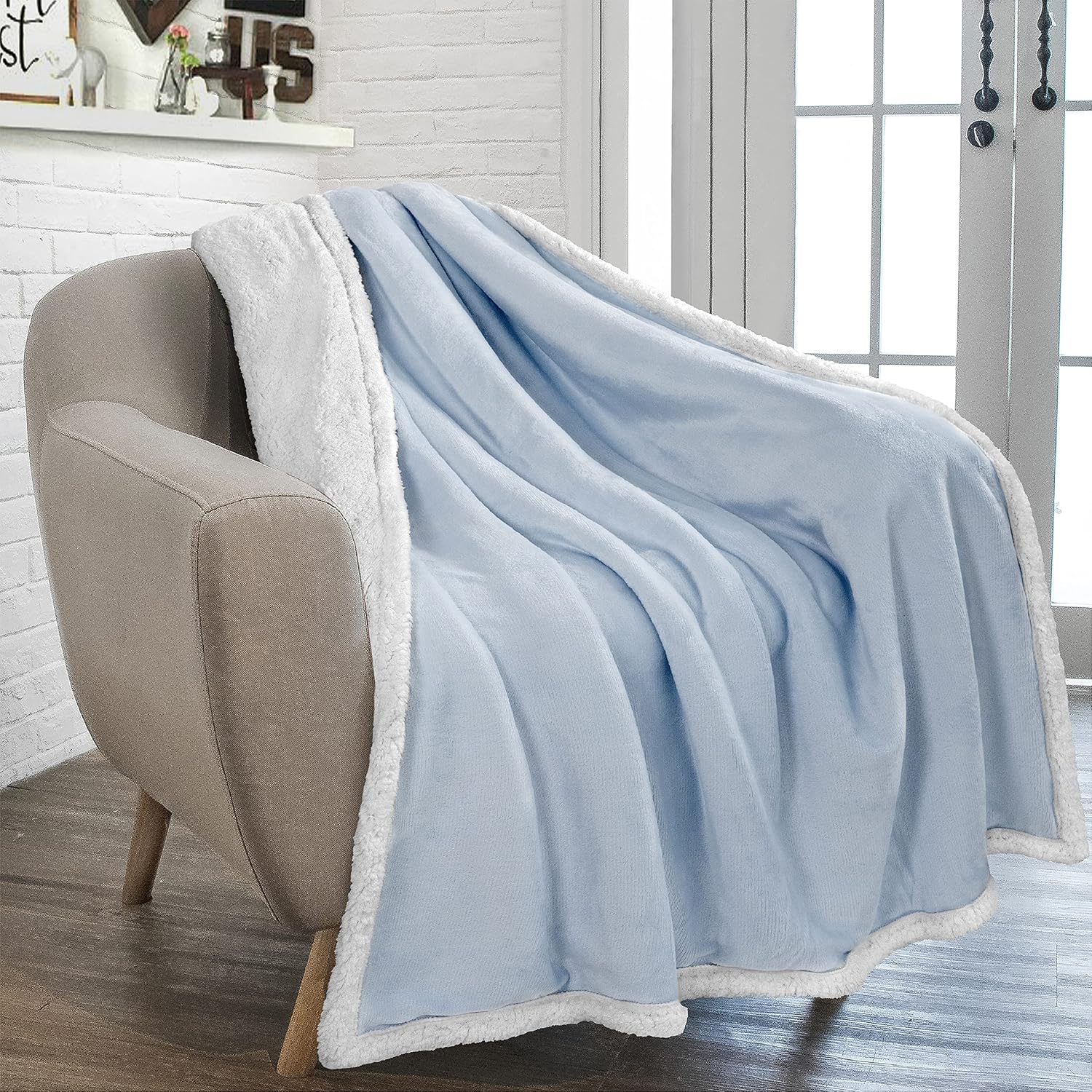 Reversible Sherpa Fleece Throw Blanket